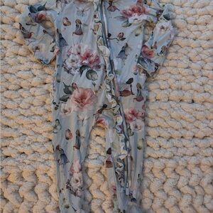 Posh Peanut Floral Kids Footie - Pink and Green